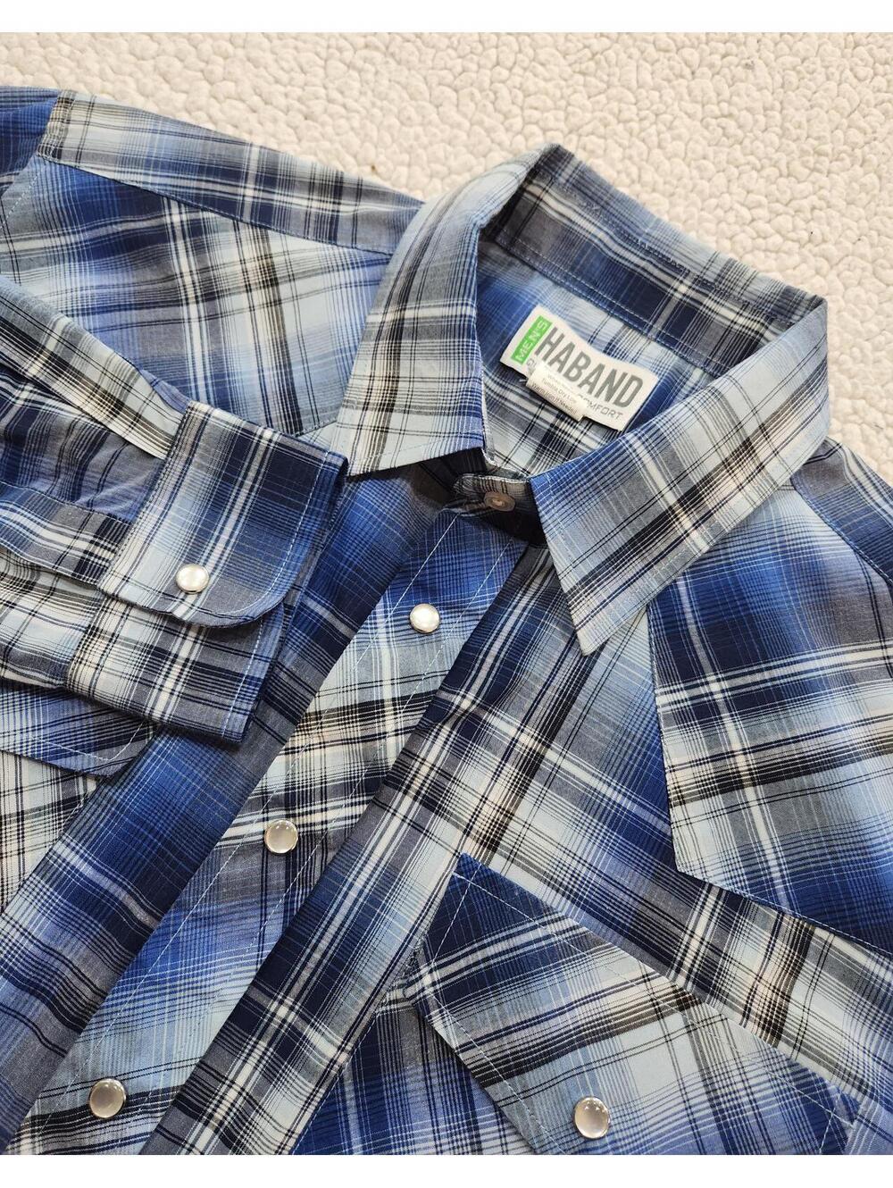 Haband Men's Plaid L/S Southwestern Pearl Snap Button Up Shirt Sz M (lot of 2)